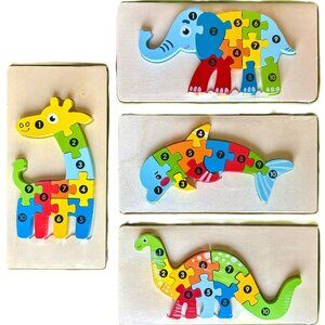 4 Styles 3+ Children's Educational Montessori Colorful Animals Wood Puzzle New